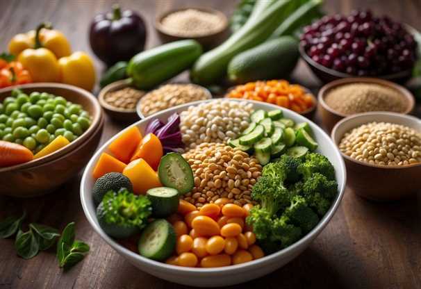 رژیم وگان شامل سبزیجات میوه حبوبات و غلات کامل برای کاهش وزن